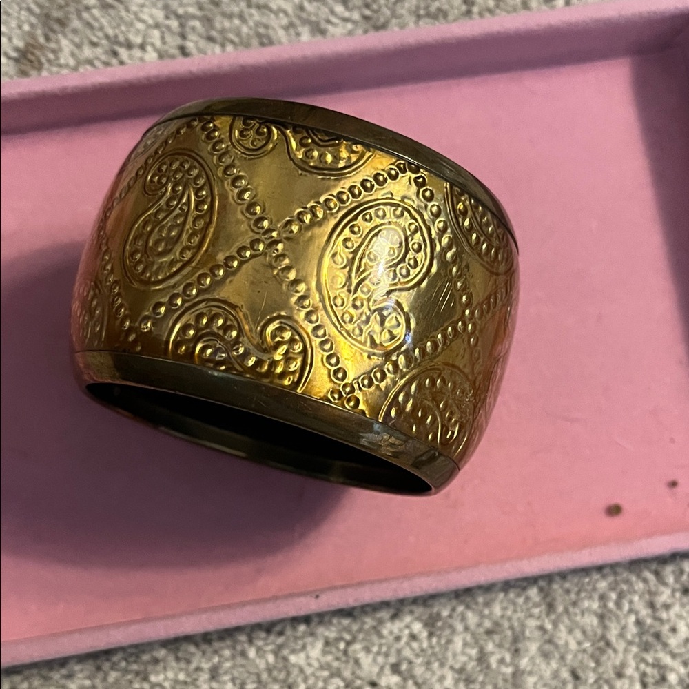 Huge Chunky Brass Paisley Bangle Bracelet